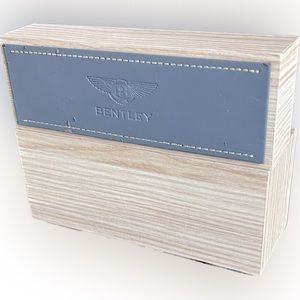 Bentley: Leather Stitched-Embossed-On Wood-Countertop Display-RARE Two Piece Set